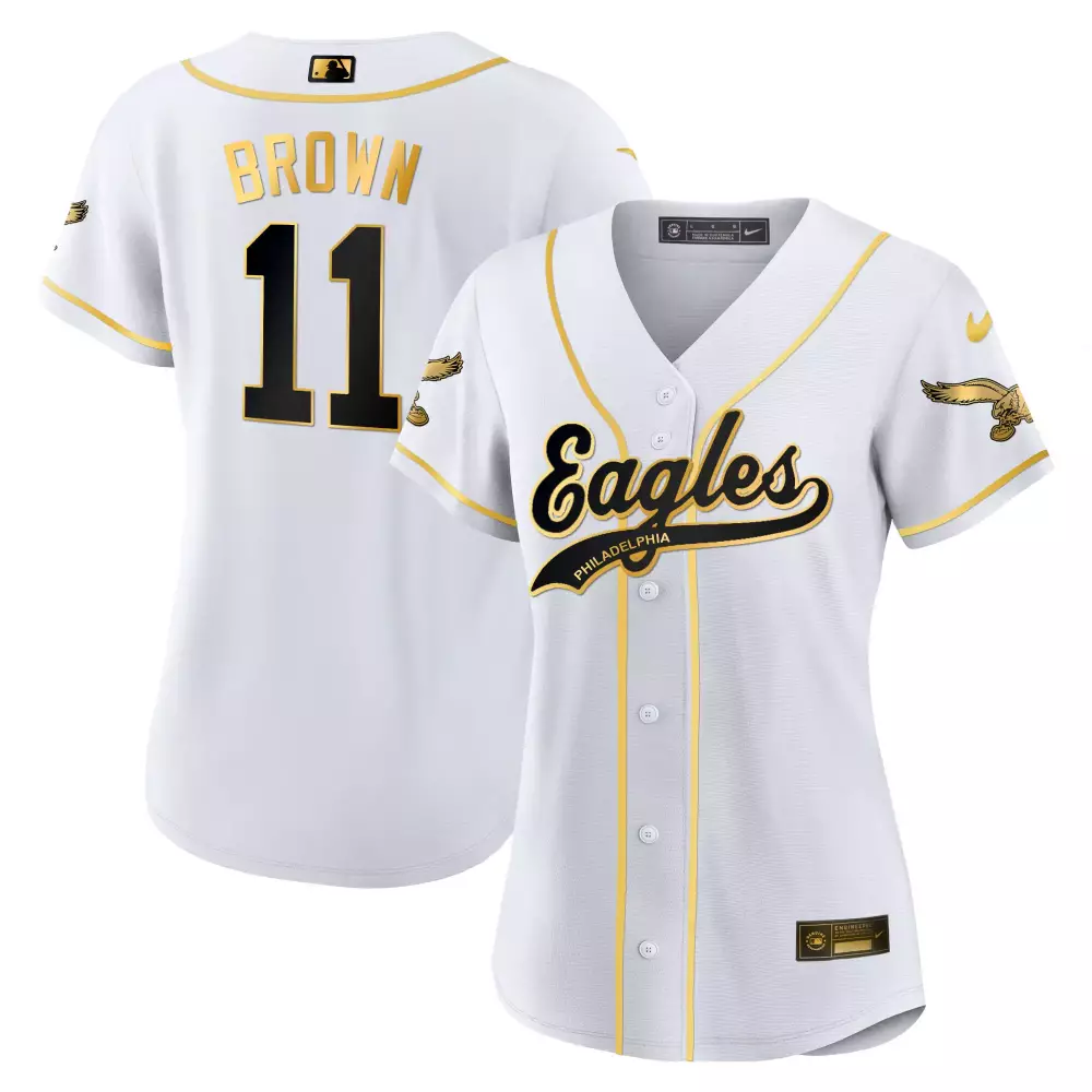 Brown 11 Philadelphia Eagles Jersey White Men Black Gold All Stitched Vapor