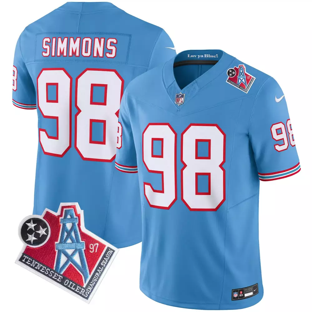 Simmons 98 Tennessee Titans Jersey Light Blue Oilers 1997 Men Stitched Throwback