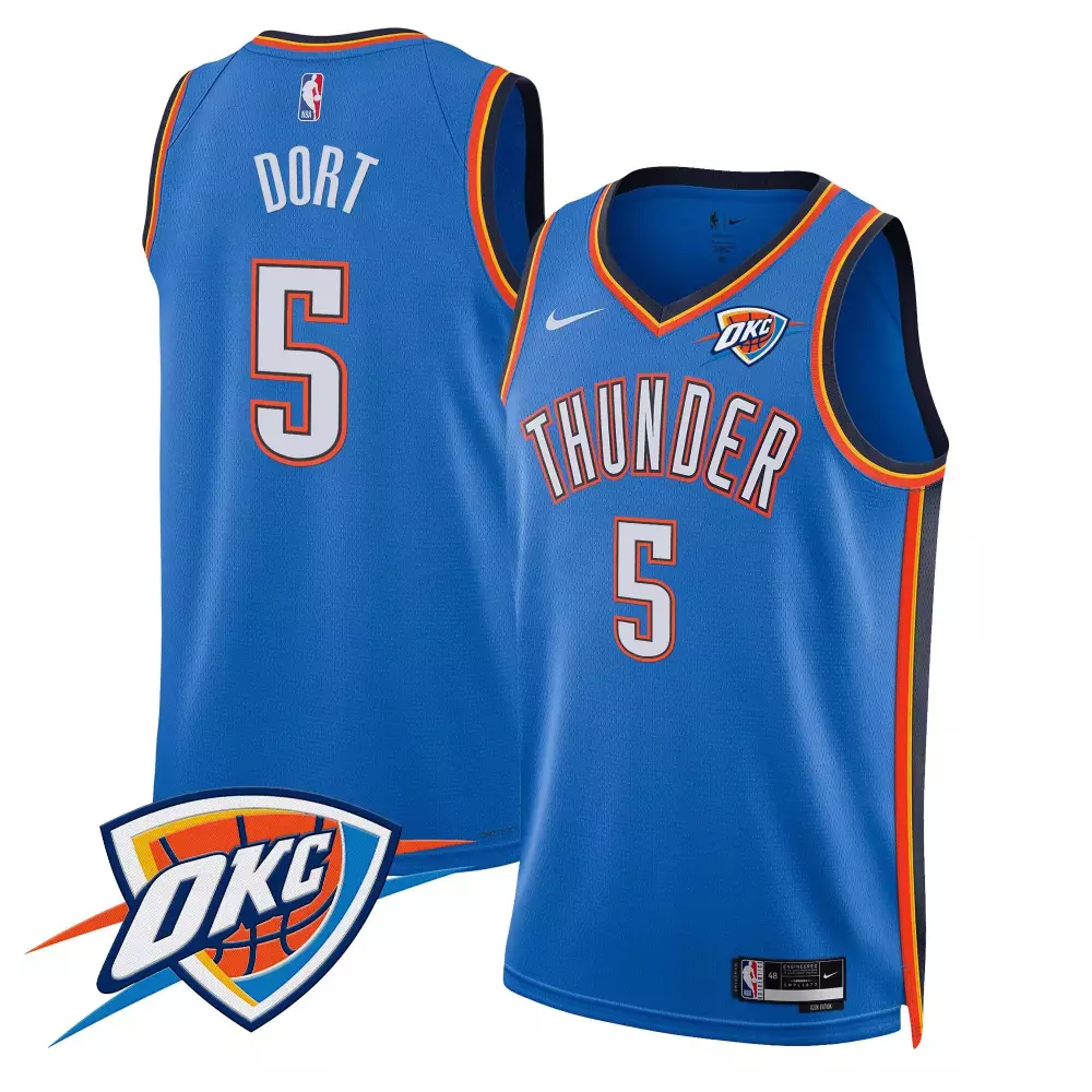 Luguentz Dort 5 Jersey Blue Oklahoma City Thunder Men Authentic Orange Yellow Black
