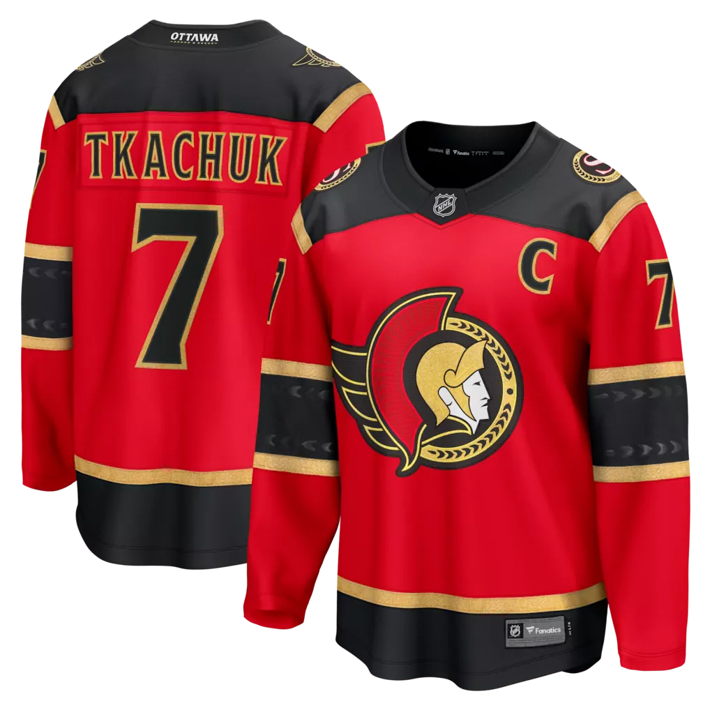 Brady Tkachuk 7 Ottawa Senators Jersey Red Men Authentic Black Gold Alternate Breakaway