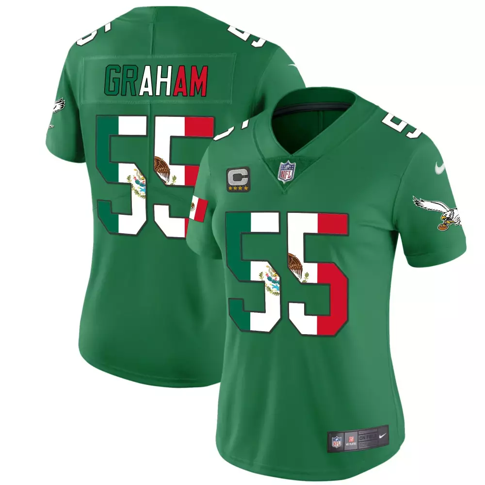 Brandon Graham 55 Eagles Jersey Green Mexico Series Women Standard Alternate Split Design