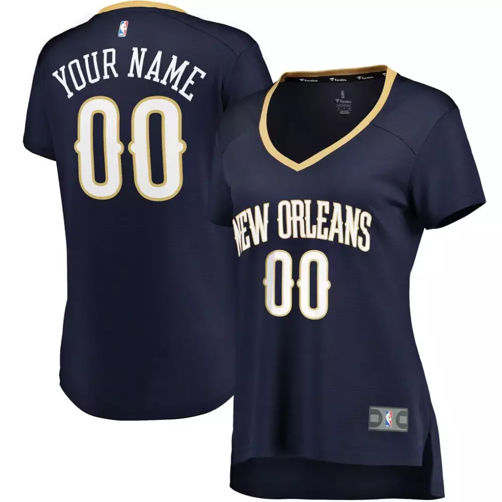 Custom New Orleans Pelicans Jersey Navy Women T-shirt Gold Icon