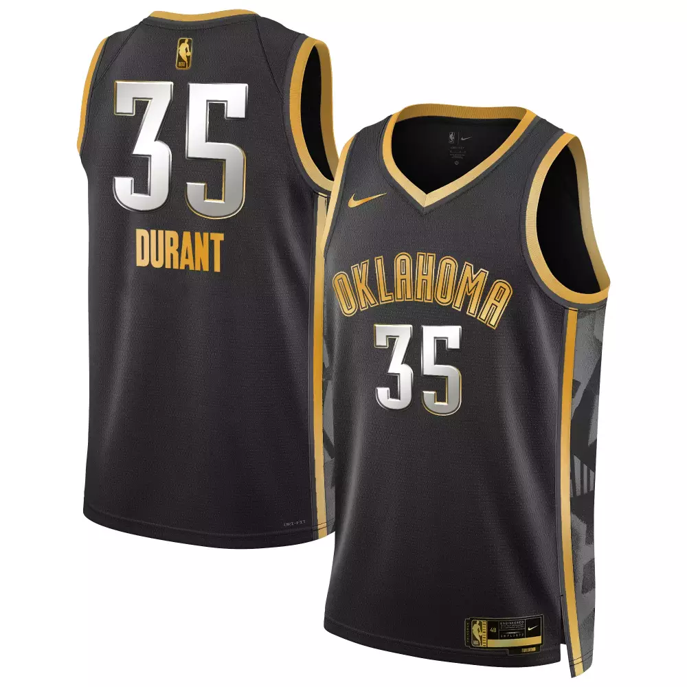 Kevin Durant 35 Jersey Black Oklahoma City Thunder Men Authentic Alternate Gold Silver