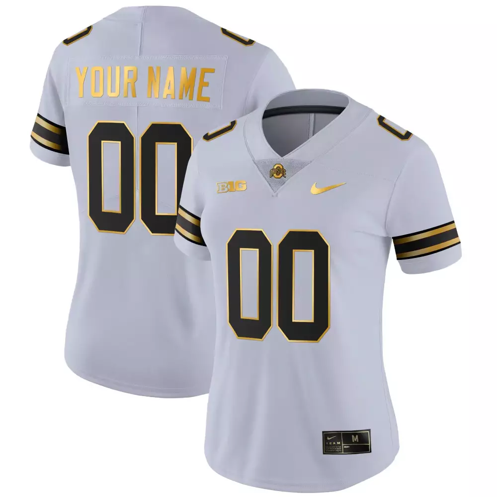 Custom Ohio State Buckeyes Jersey White Big Ten Women Stitched Alternate Black Gold