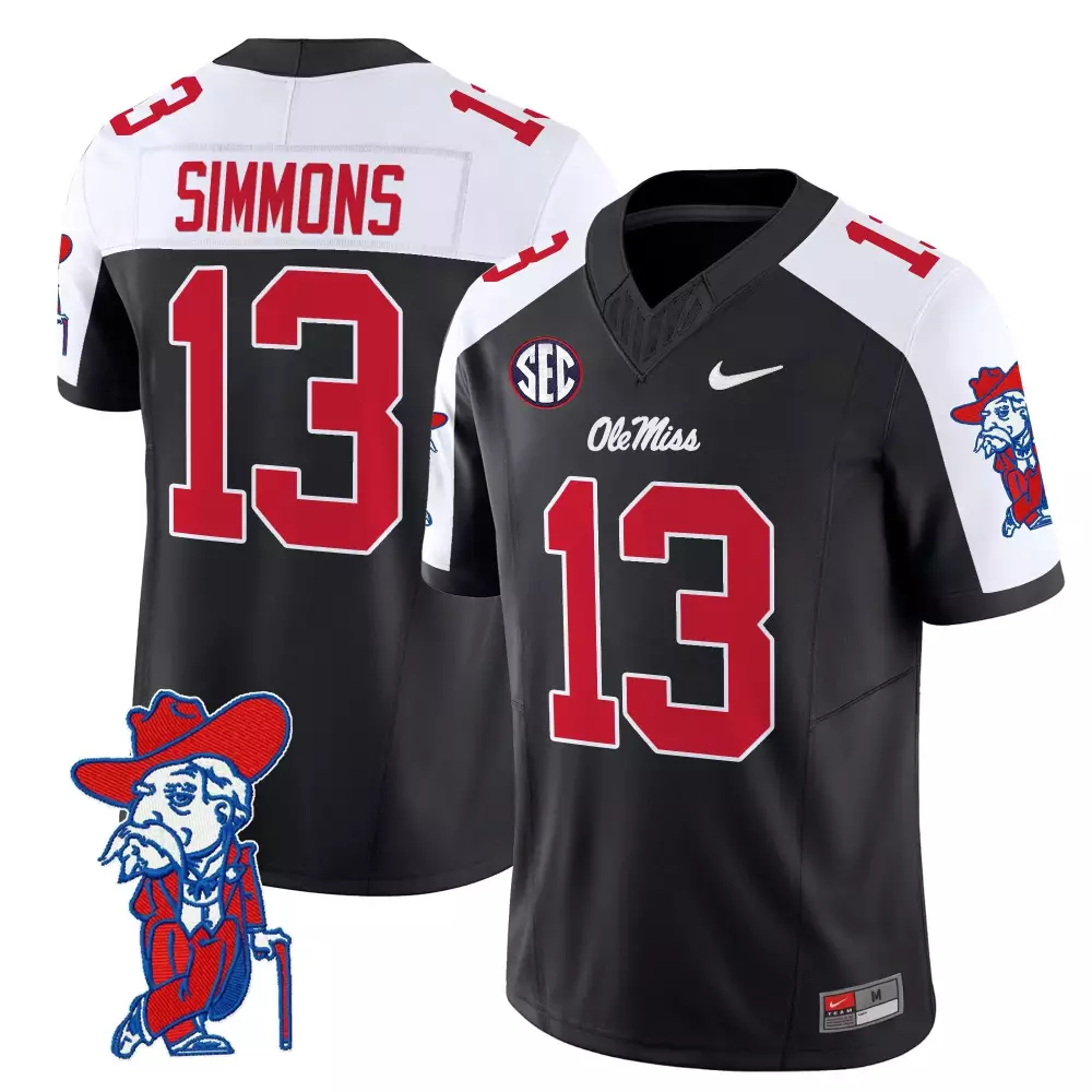 Simmons Rebels 13 Ole Miss Jersey Black Men Authentic White Red Vapor Embroidered