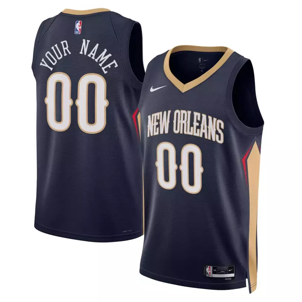 Custom New Orleans Pelicans Jersey Navy Blue Men Gold White Red Unisex Swingman Icon