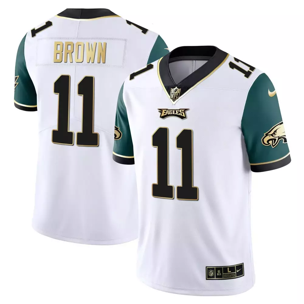 Brown 11 Eagles Jersey White Men Green Black Vapor All Stitched
