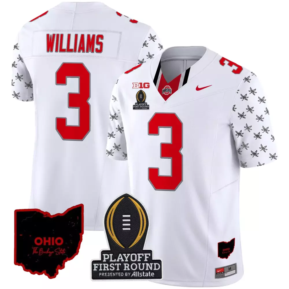 Williams 3 Ohio State Buckeyes Jersey White Men Authentic Red Grey All Stitched