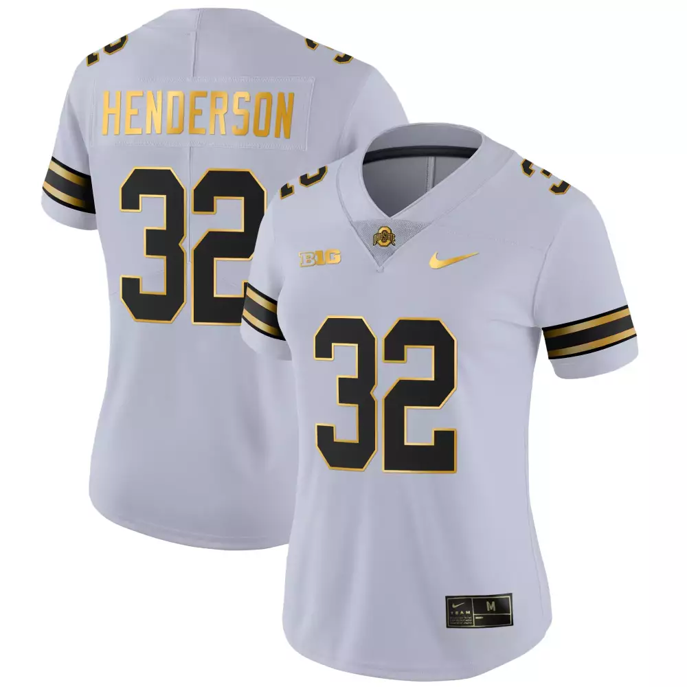 Henderson 32 Ohio State Buckeyes Jersey White Women Authentic Alternate Black Gold