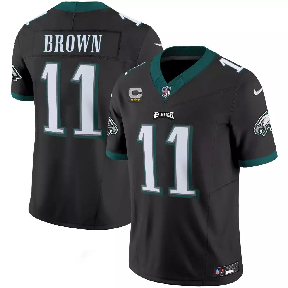Brown 11 Eagles Jersey Black Men Replica Green White All Stitched Vapor Limited