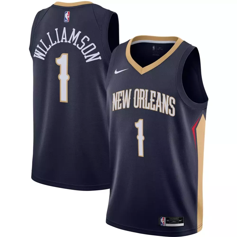 Zion Williamson 1 Jersey Navy New Orleans Pelicans Men Replica Gold Red Swingman