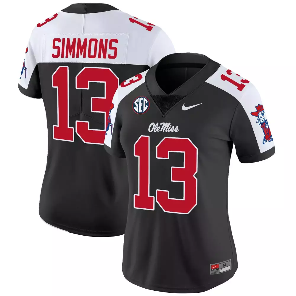 Simmons Rebels 13 Ole Miss Jersey Black Women Authentic Alternate White Red Vapor