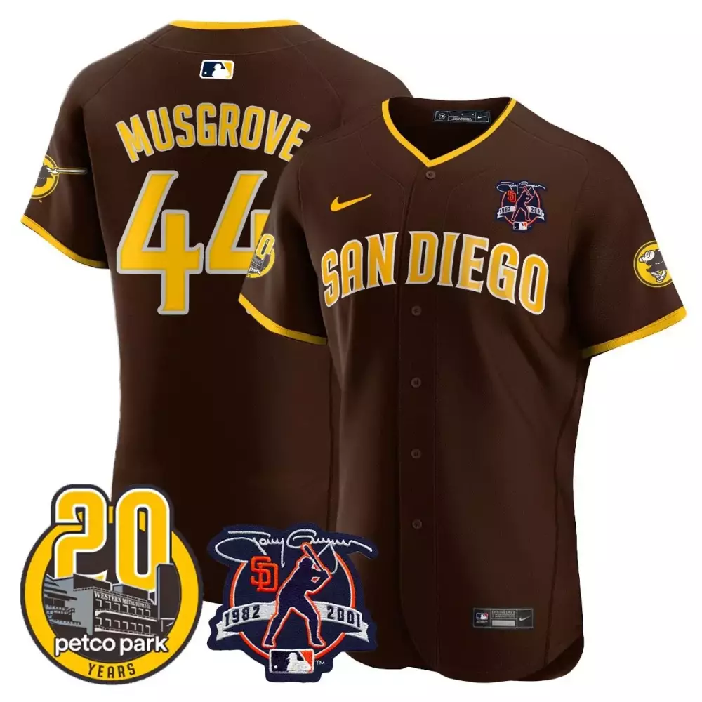 Joe Musgrove 44 San Diego Padres Jersey Brown Petco Park 20 Years Tony Gwynn 1982-2001