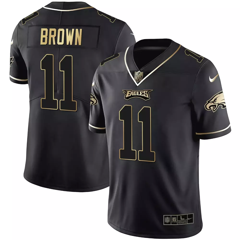 Aj Brown 11 Eagles Jersey Black Men Replica Gold Vapor All Stitched