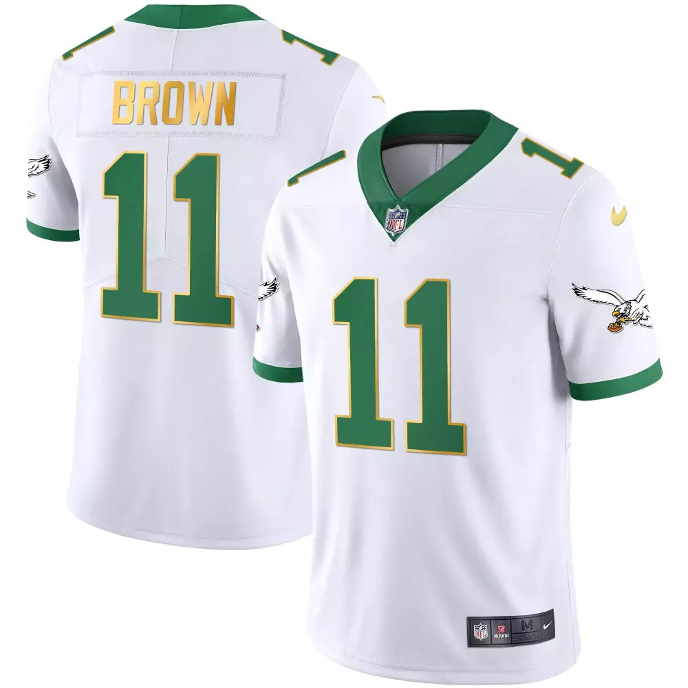 Aj Brown 11 Eagles Jersey White Men Standard Alternate Green Gold All Stitched