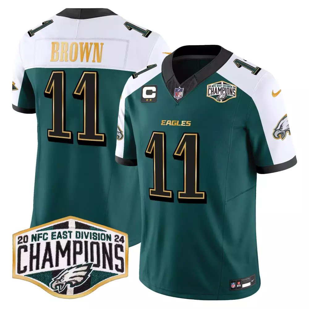 Brown 11 Eagles Jersey Green 2023 NFC East Division Champions Men White Black Gold