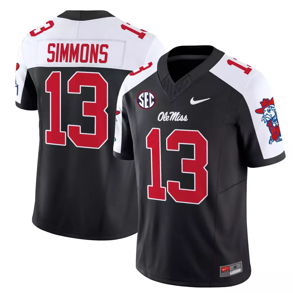 Simmons Rebels 13 Ole Miss Jersey Black Men Authentic Alternate White Red Vapor All
