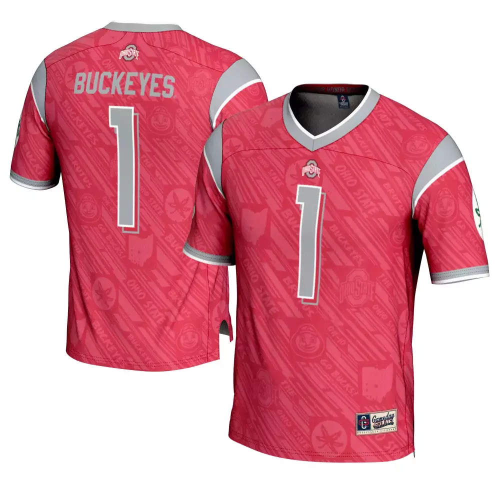 Custom Ohio State Buckeyes 1 Jersey Red Men Replica Gray White All Stitched Vapor