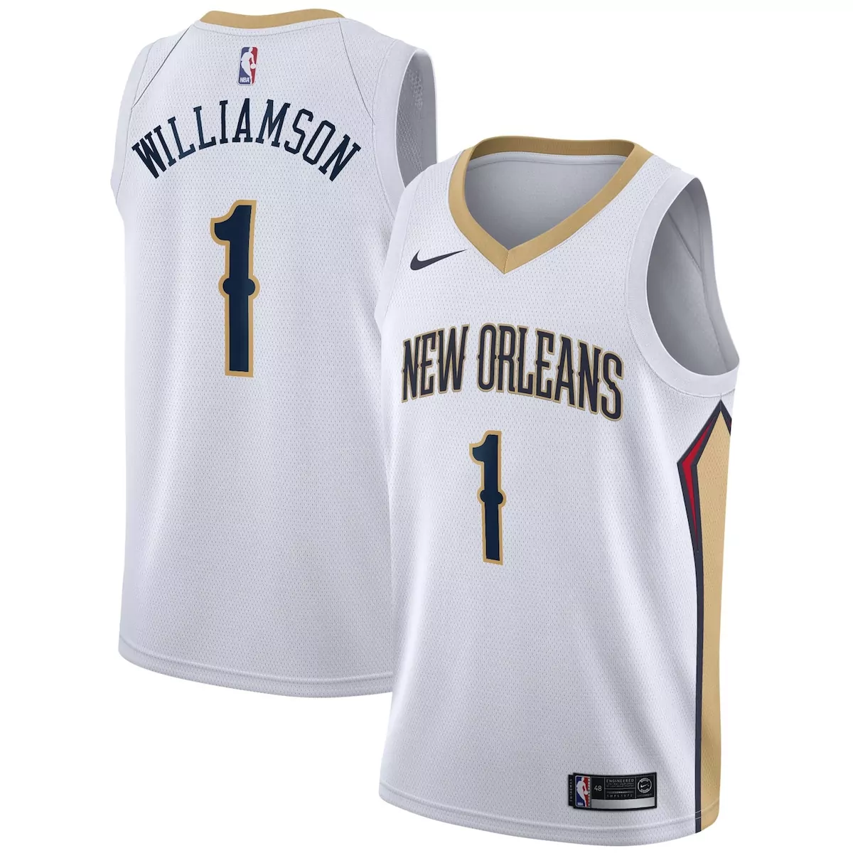 Zion Williamson 1 Jersey White New Orleans Pelicans Men NBA Gold Navy