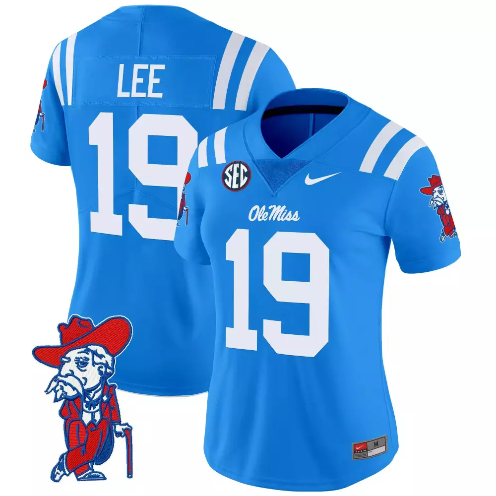 Lee Rebels 19 Ole Miss Jersey Blue Women Authentic White Vapor Limited All Stitched