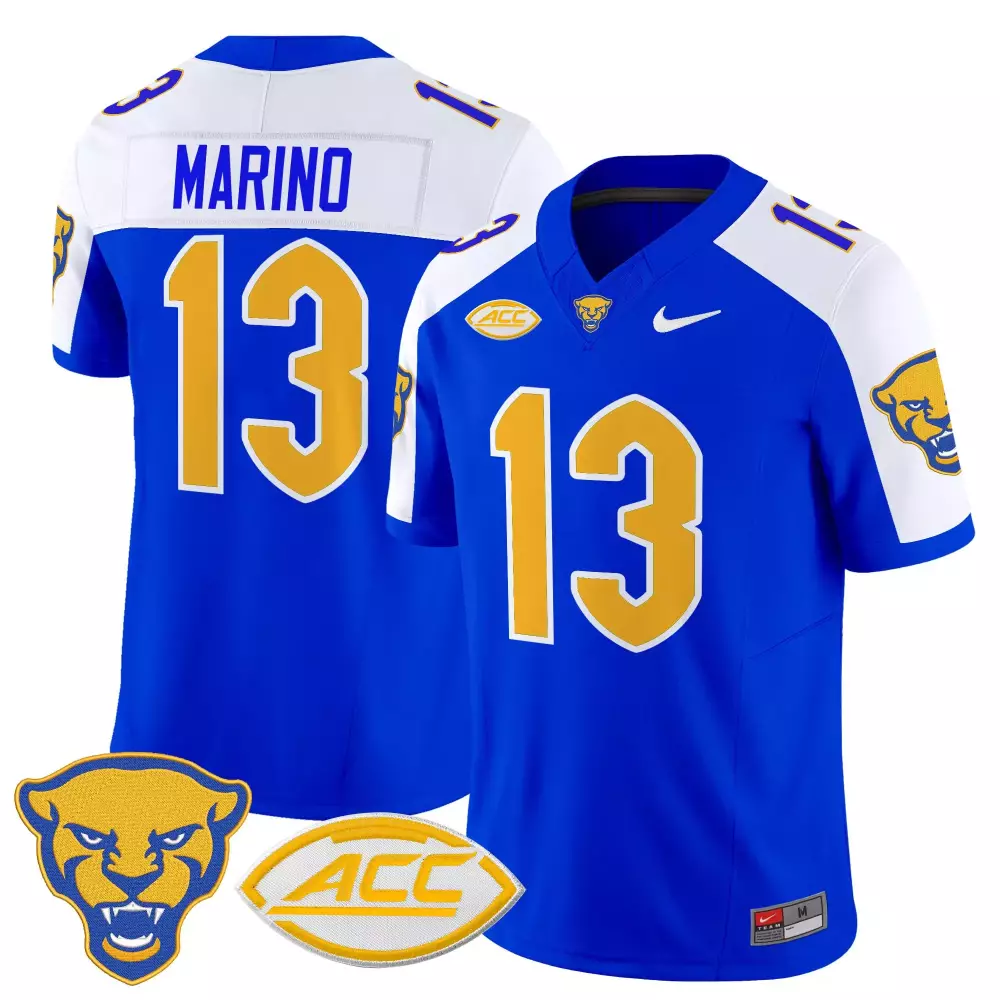 Marino ACC 13 Pittsburgh Panthers Jersey Royal Blue Pitt Men Authentic White Gold