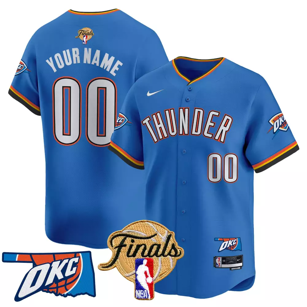 Custom Oklahoma City Thunder Jersey Blue Finals Men Authentic Orange Yellow Black