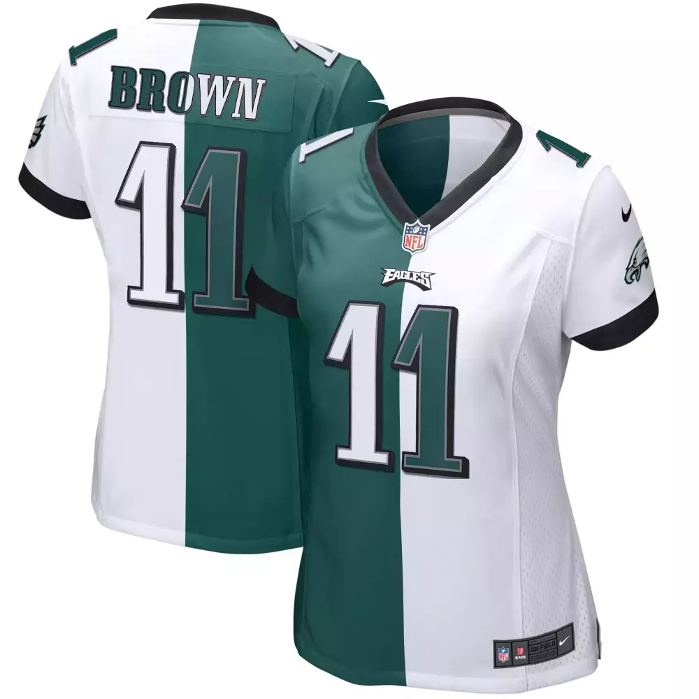 Brown 11 Eagles Jersey Green Women Split White Black All Stitched Vapor
