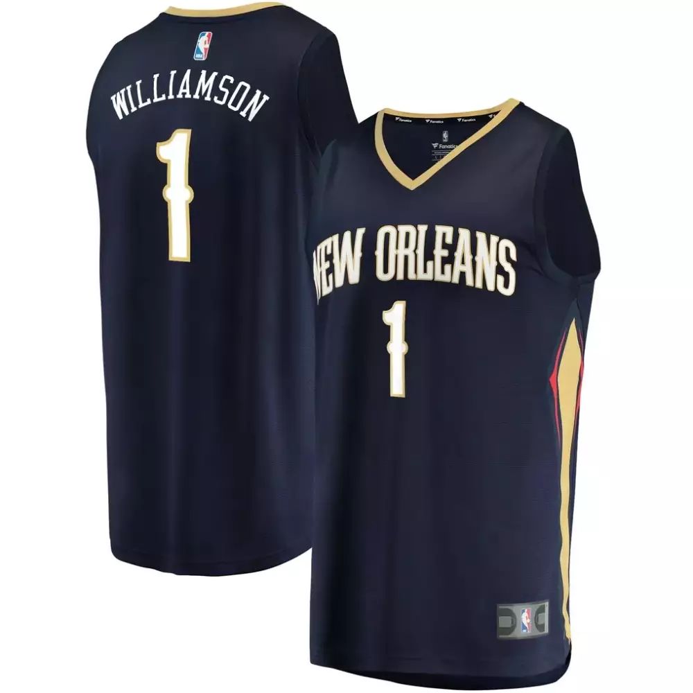 Zion Williamson 1 Jersey Navy New Orleans Pelicans Men Gold Red Replica Icon