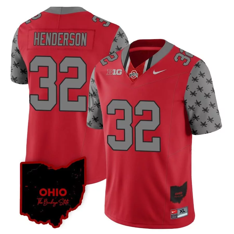 Treveyon Henderson 32 Jersey Red Ohio State Buckeyes Men Authentic Grey Alternate