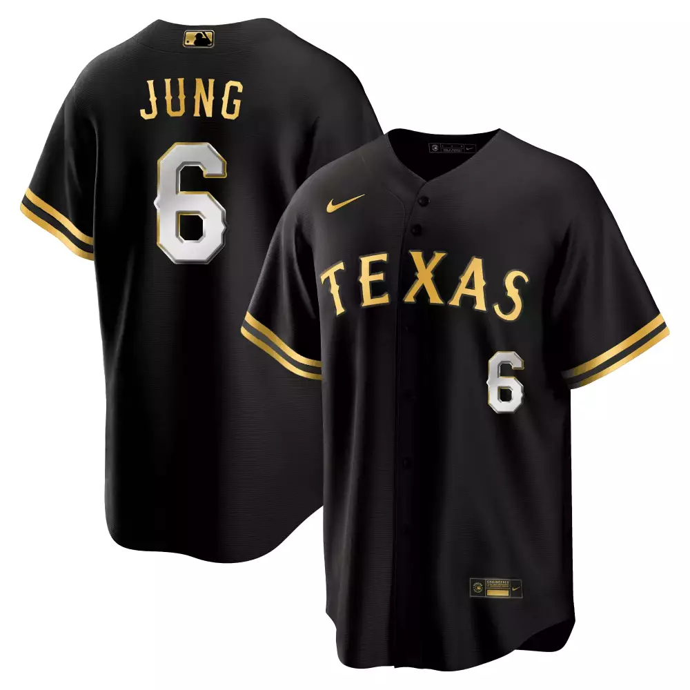 Jung 6 Texas Rangers Jersey Black Men Authentic Gold White All Stitched Vapor