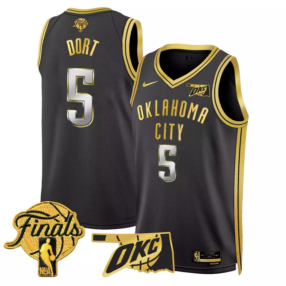 Luguentz Dort 5 Jersey Black Oklahoma City Thunder Finals Men Authentic Gold Swingman