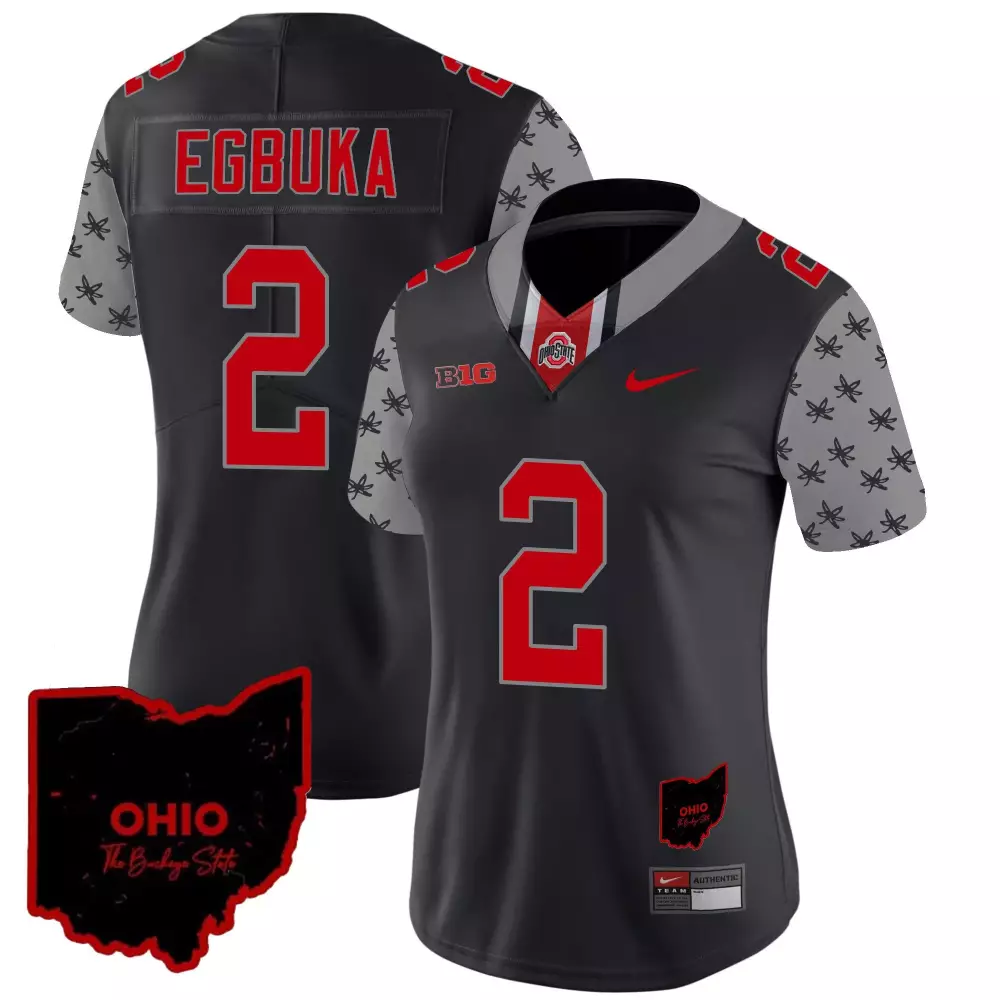 Emeka Egbuka 2 Jersey Black Ohio State Buckeyes Women Authentic Gray Red Alternate