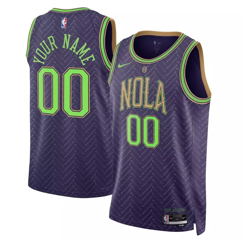 Custom New Orleans Pelicans Jersey Purple Men Alternate Green Tan Unisex Swingman