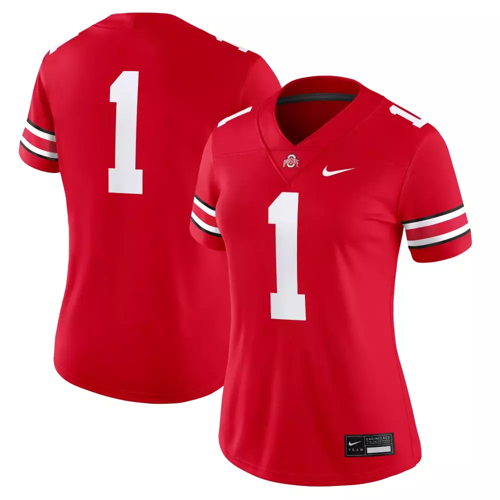 Custom Ohio State Buckeyes 1 Jersey Red Women Stitched White Black All Vapor