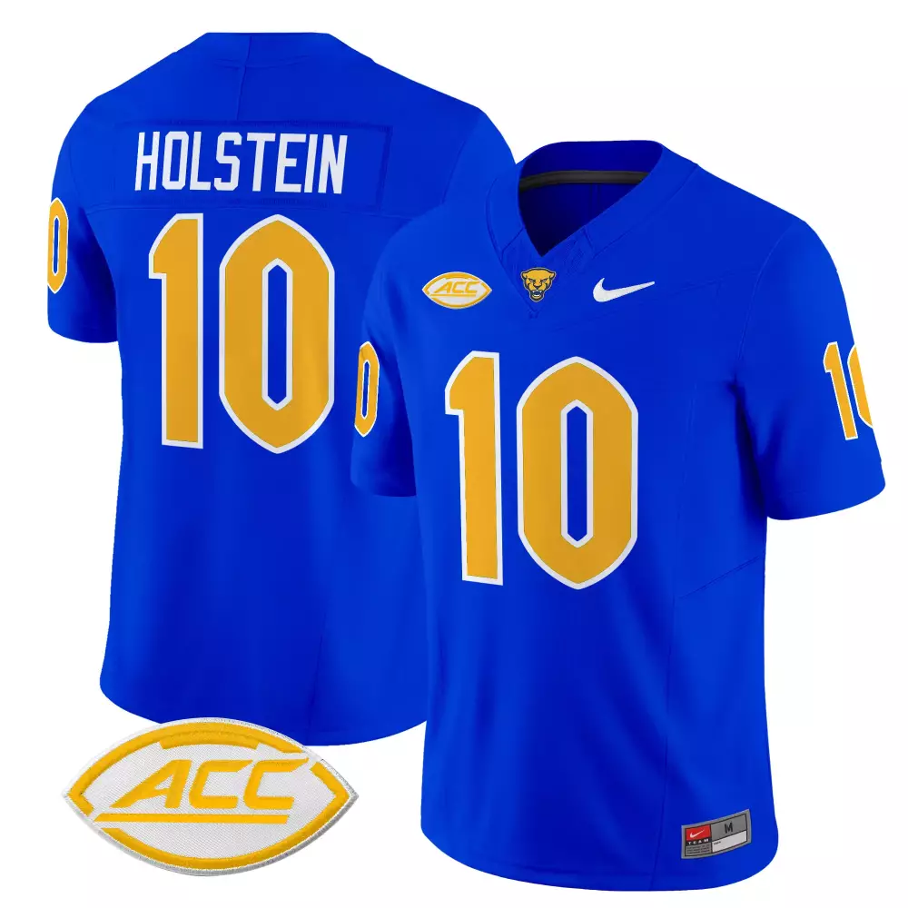 Holstein ACC 10 Jersey Blue Pittsburgh Panthers Men Stitched Gold White Vapor Limited