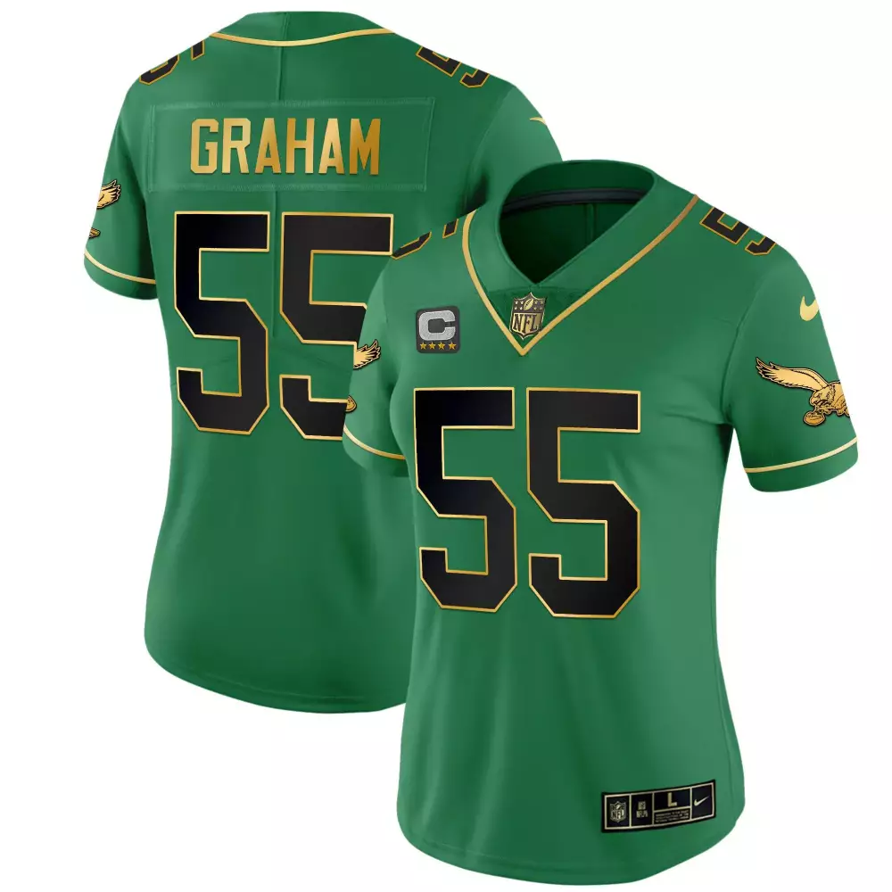 Brandon Graham 55 Eagles Jersey Green Women Black Gold All Stitched