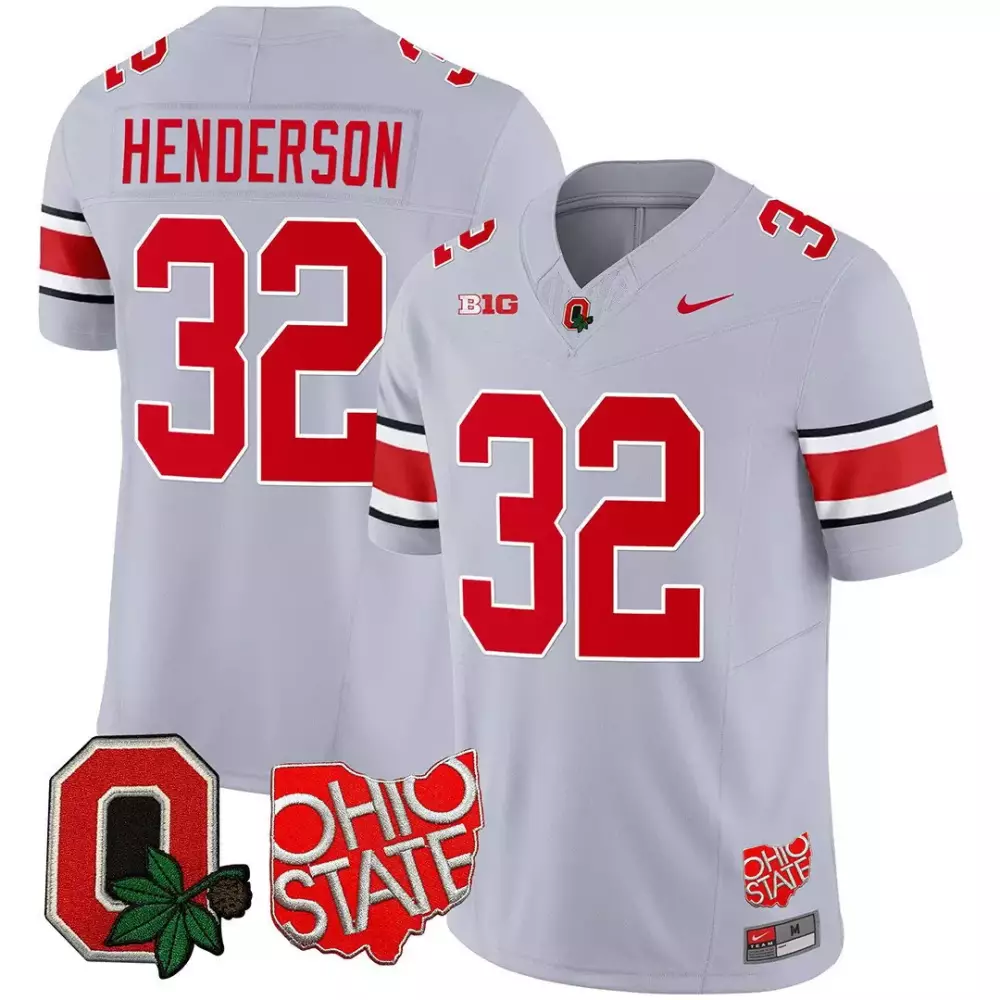 Treveyon Henderson 32 Jersey Gray Ohio State Buckeyes 'o' Shape Men Authentic Alternate