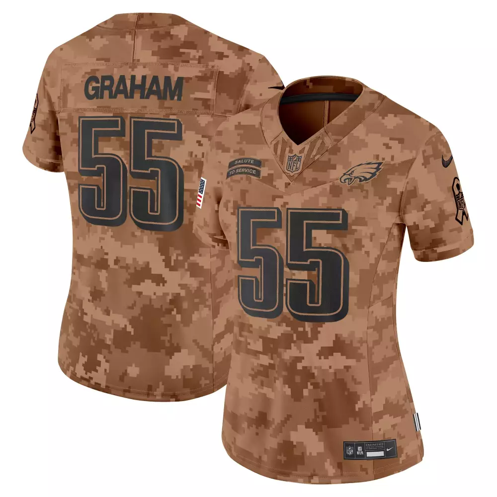 Brandon Graham 55 Eagles Jersey Brown Salute To Service American Flag Men Game Custom Design