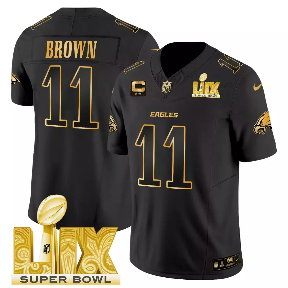 Brown 11 Eagles Jersey Black Super Bowl Lix Men Gold Vapor Limited All Stitched
