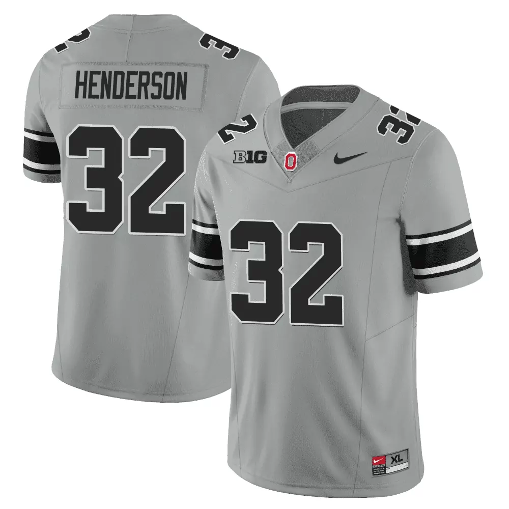 Treveyon Henderson 32 Jersey Gray Ohio State Buckeyes Men Authentic Alternate Black
