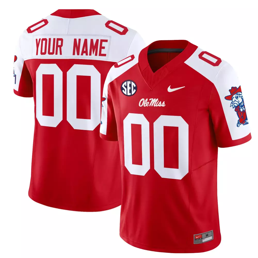 Custom Ole Miss Rebels Jersey Red Men Authentic White Vapor All Stitched
