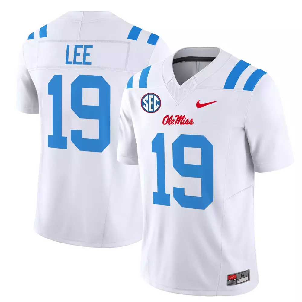 Lee Rebels 19 Ole Miss Jersey White Men Stitched Carolina Blue Vapor Limited All