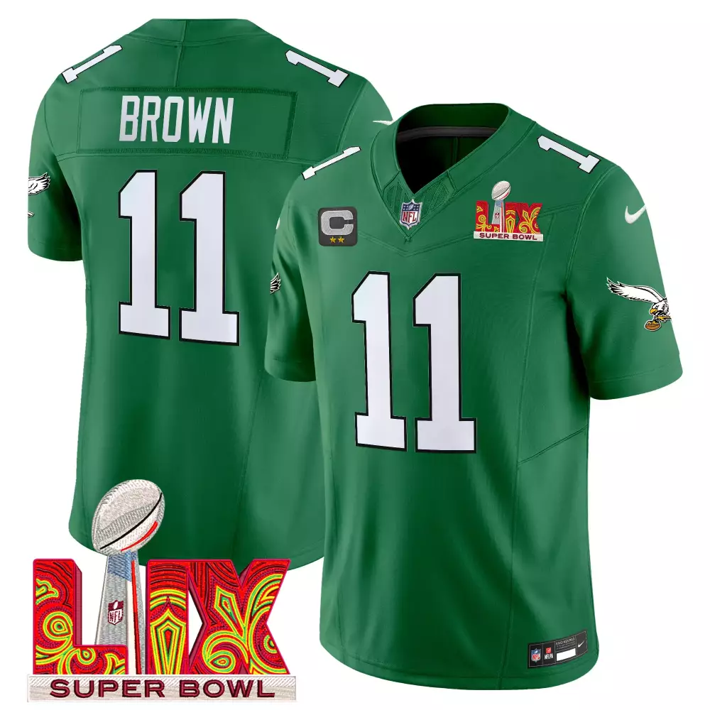 Brown 11 Eagles Jersey Green Super Bowl Lix Men White Vapor Limited All Stitched