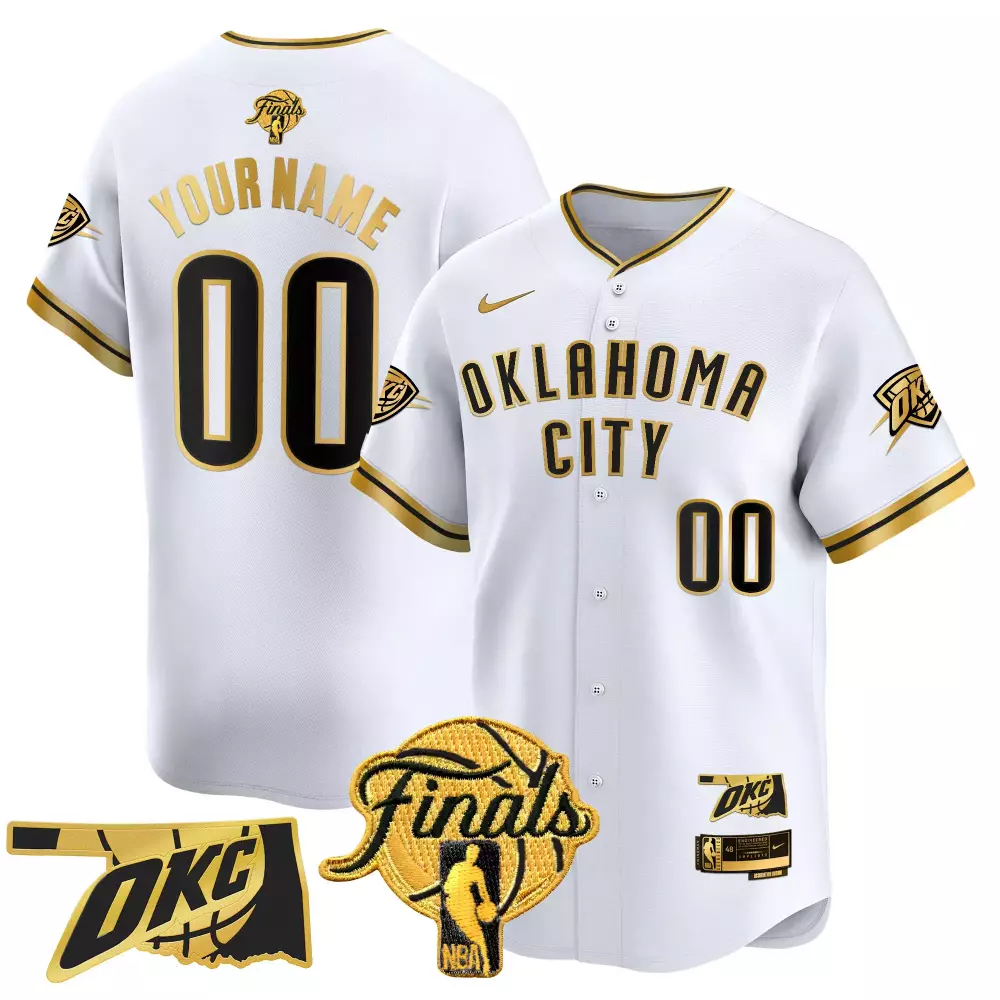Custom Oklahoma City Thunder Jersey White NBA Finals Men Replica Gold Black Vapor