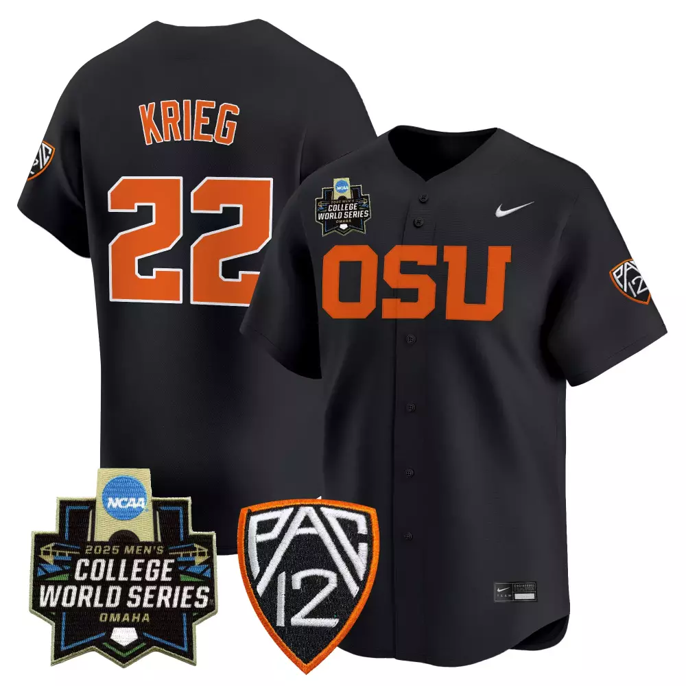 Krieg State 22 Jersey Black Ncaa College World Series Oregon Beavers 2025 Men Authentic