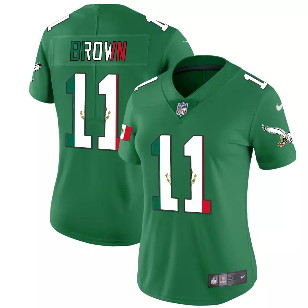 Brown 11 Eagles Jersey Green Draft Men Player White Red Vapor All Stitched