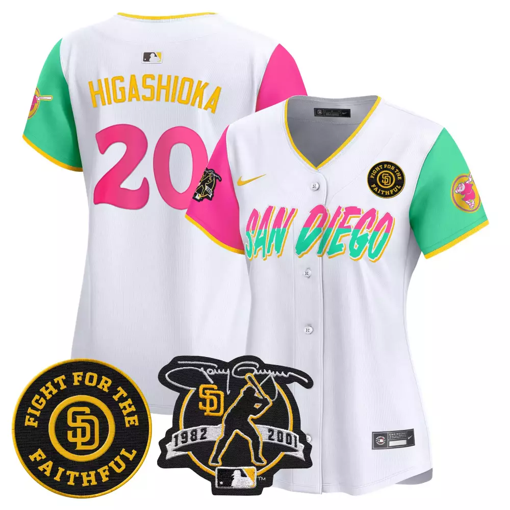 Kyle Higashioka 20 Jersey White Fight For The Faithful San Diego Padres 1982-2001 Championship