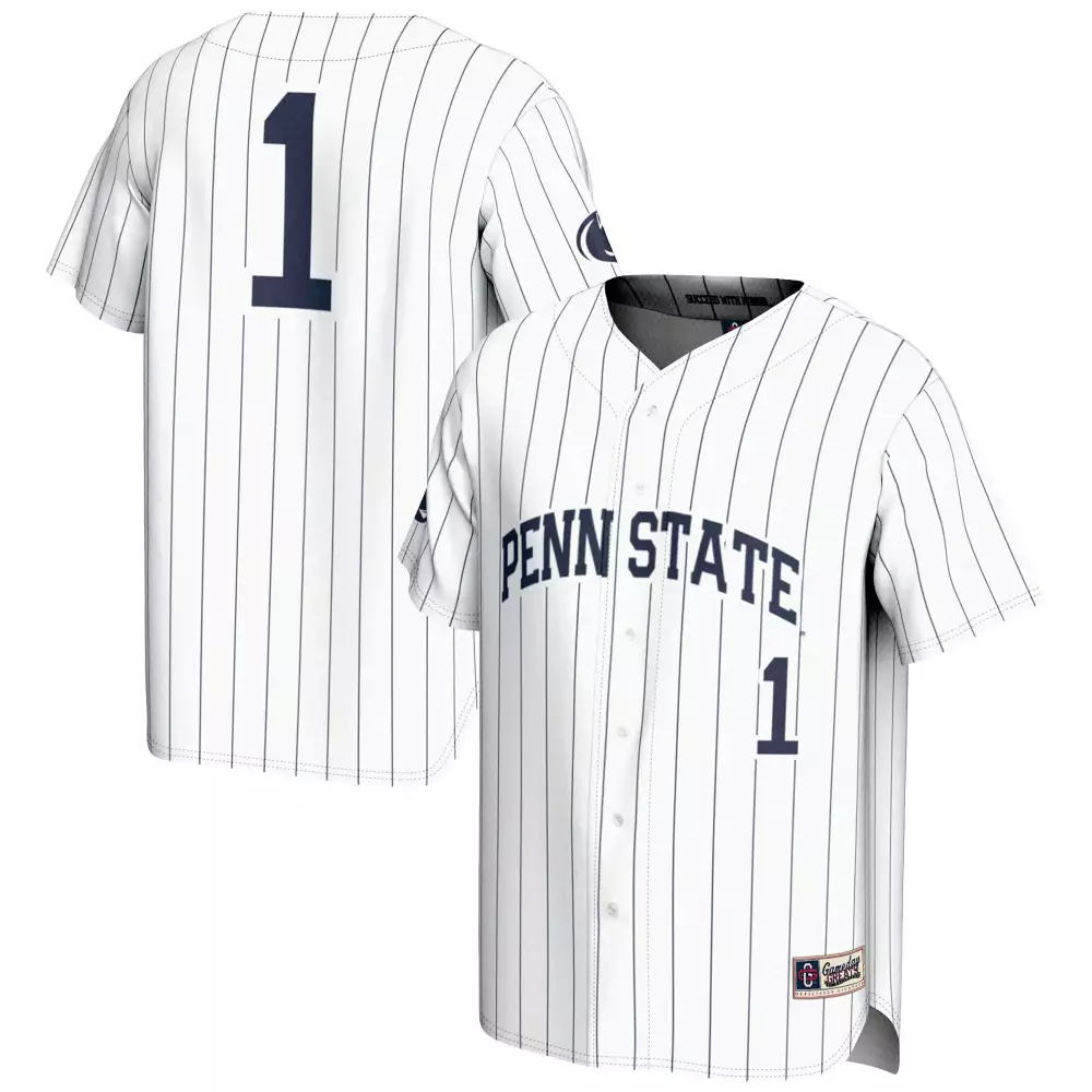 Custom Penn State 1 Jersey White Navy All Stitched Vapor