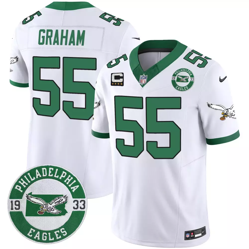 Brandon Graham 55 Jersey White Philadelphia Eagles 1933 Men Green Throwback Vapor