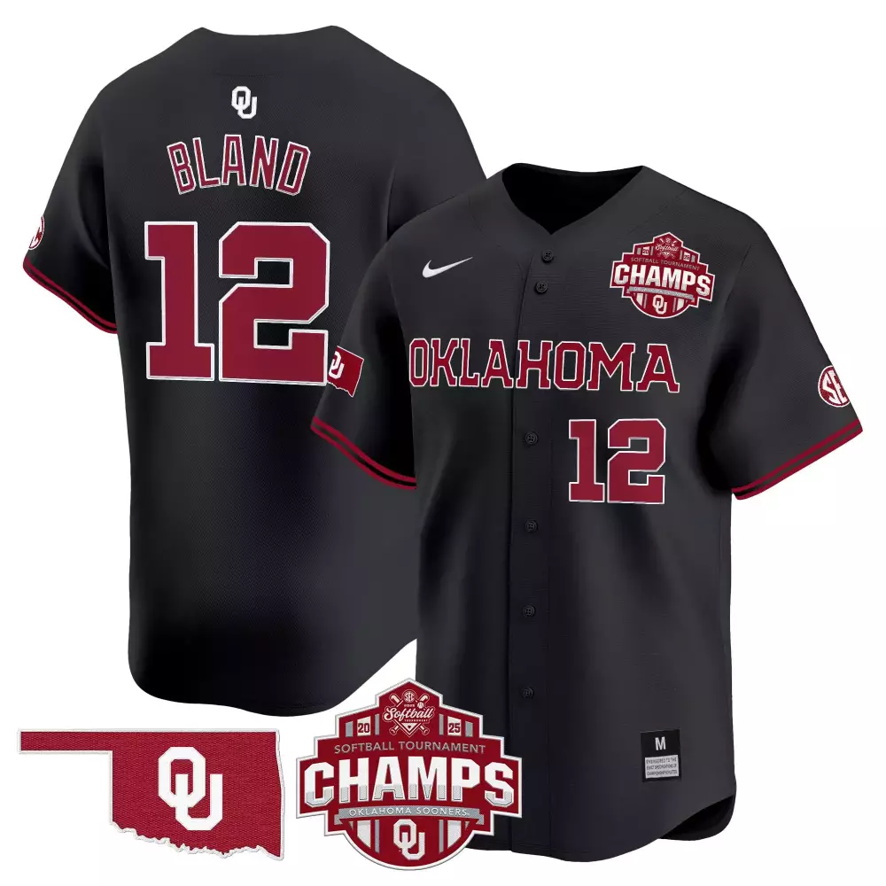 Bland Sooners 12 Oklahoma Jersey Black Softball Tournament Champs Championship Women